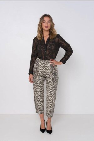 ג'ינס נשים הדפס מנומר, גזרה ישרה מחמיאה ייבוא מפריז