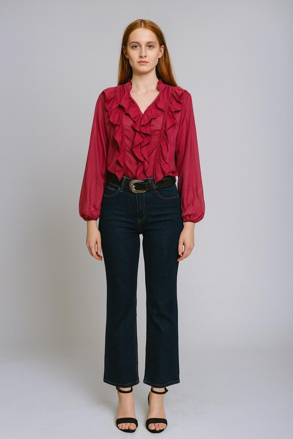 חולצת נשים רומנטית עם וולנים, שרוולים נפוחים, ייבוא מאיטליה – תמונה 3