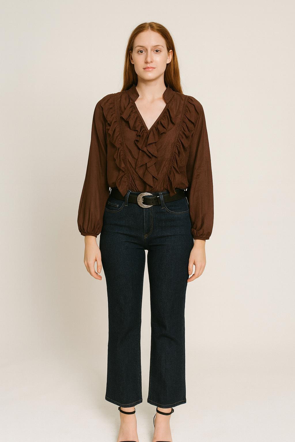 חולצת נשים רומנטית עם וולנים, שרוולים נפוחים, ייבוא מאיטליה – תמונה 2