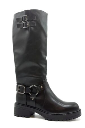 מגפי ברך נשים דמוי עור, אבזמים כפולים וטבעת מתכת , סוליית טרקטור דמוי עור איכותי ML507