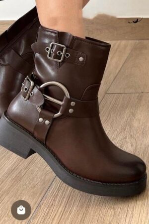 מגפון אבזמי מתכת דקורטיביים וסוליית טרקטור לנשים RQ1