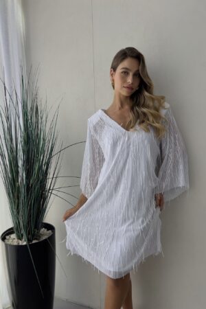 שמלת פרנזים מיני מפתח וי גזרת אוברסייז