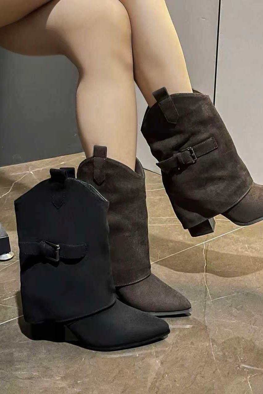 מגפיים מעוצבים בגזרת "אוברסייז" דמוי עור איכותי ייבוא מאיטליה H2663 – תמונה 4