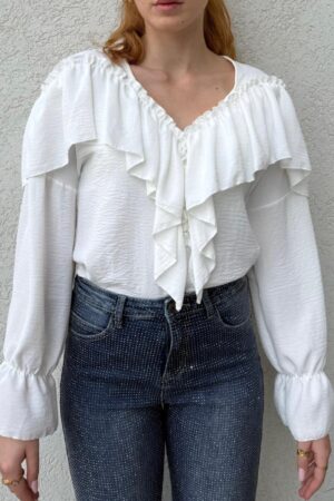 חולצת וולנים פעמון בגזרה רומנטית לנשים