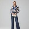 חולצת כפתורים מכופתרת בהדפס אבסטרקט לנשים ייבוא מפריז