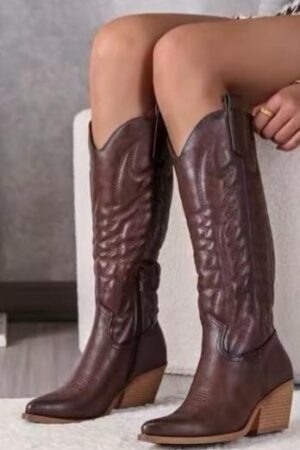 מגפי בוקרים גבוהים לנשים עם רקמה מעוטרת | ייבוא מאיטליה Y03