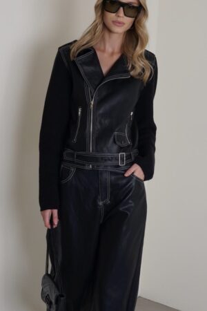 גקט דמוי עור שילוב סריג