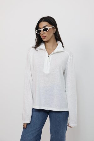 חולצת צווארון פולו עם רוכסן שרוול ארוך