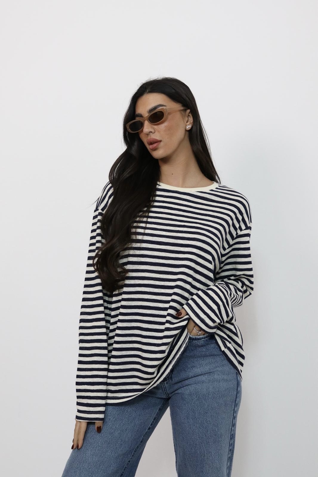 חולצת טי שירט פשתן פרינט פסים