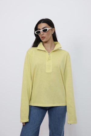 חולצת צווארון פולו עם רוכסן שרוול ארוך