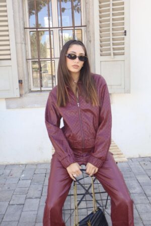 איזבלה גקט דמוי עור טקסטורת פרחים