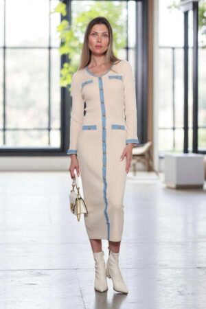 שמלת אביב שילוב ג'ינס כפתור זהב