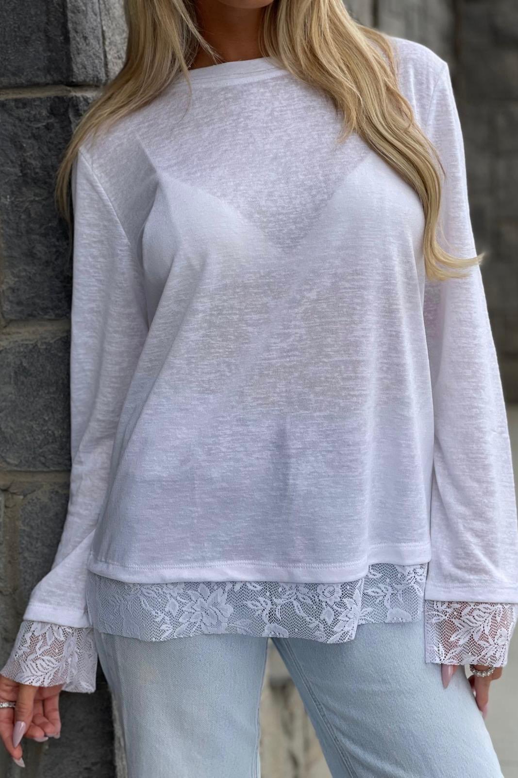 THOMAS ולצת אלמוג בד פשתן שילוב תחרה – תמונה 2