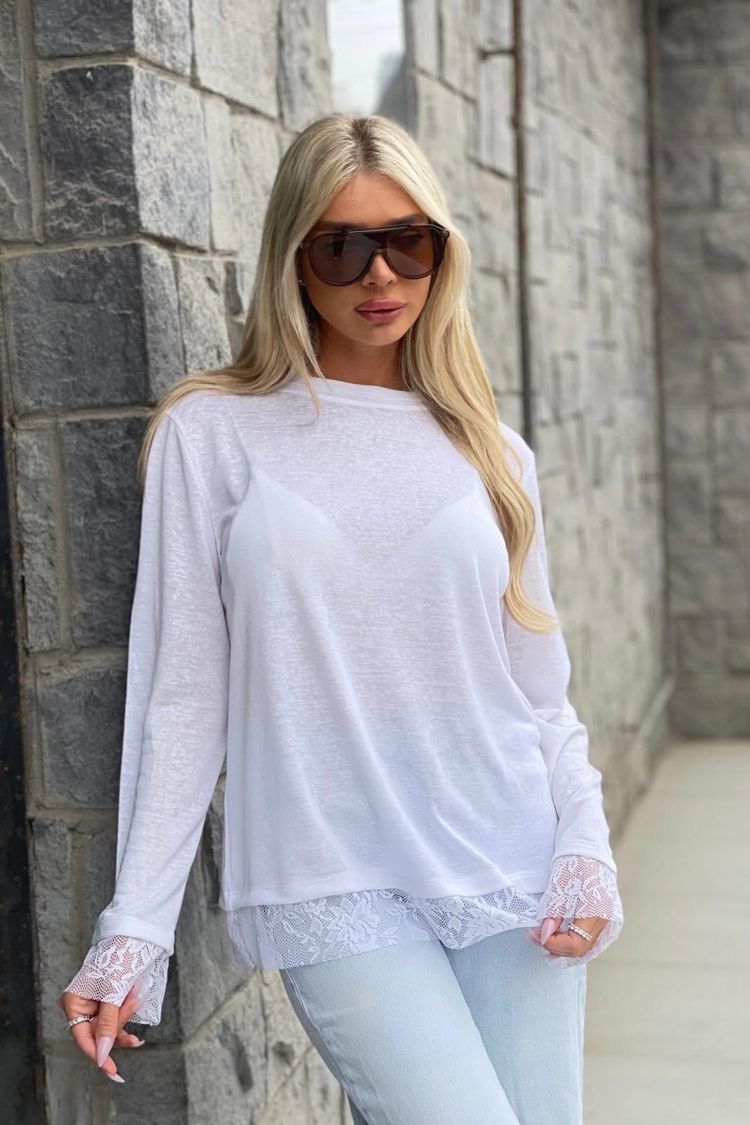 THOMAS ולצת אלמוג בד פשתן שילוב תחרה