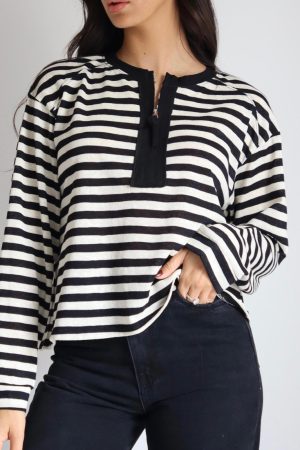 SEXSO JEANS חולצת פסים קרופ רוכסן