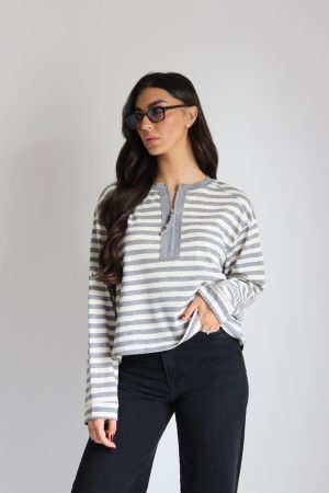 SEXSO JEANS חולצת פסים קרופ רוכסן