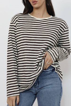 חולצת טי שירט פשתן פרינט פסים