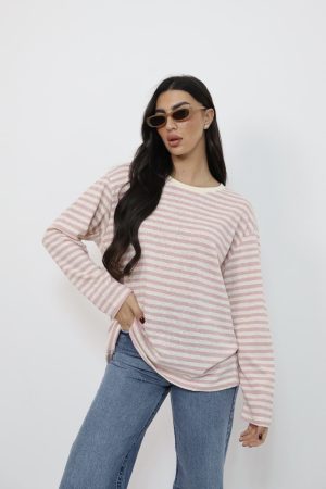 חולצת טי שירט פשתן פרינט פסים