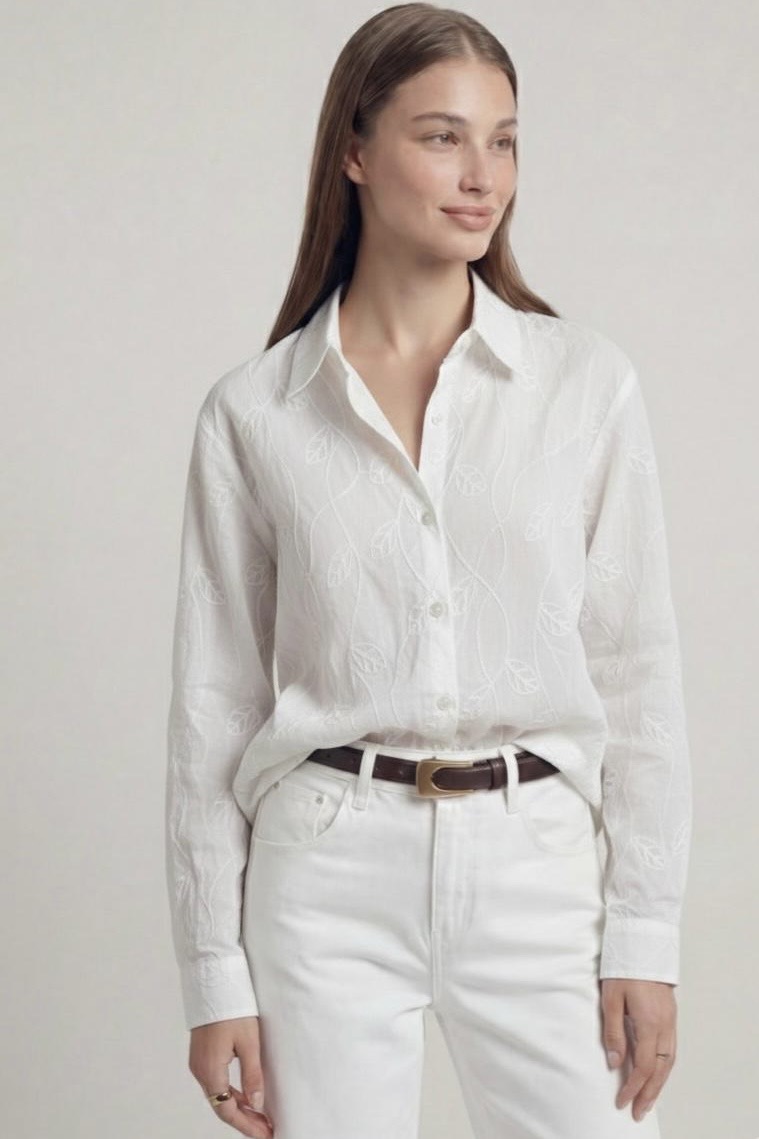 O'LALA חולצה שקד מכופתרת פרינט עלים