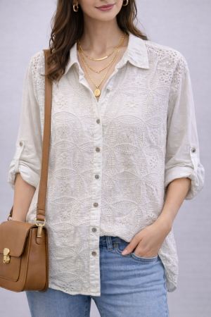 GLORY חולצת רקמות מכופתרת